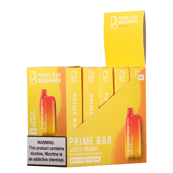 BUY 1 GET 1 FREE Juicy Peach Prime Bar 8000 | Vape Amazon India Prime Bar