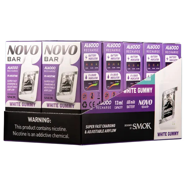 BUY 1 GET 1 FREE White Gummy Novo Bar AL6000 | Vape Amazon India Smok